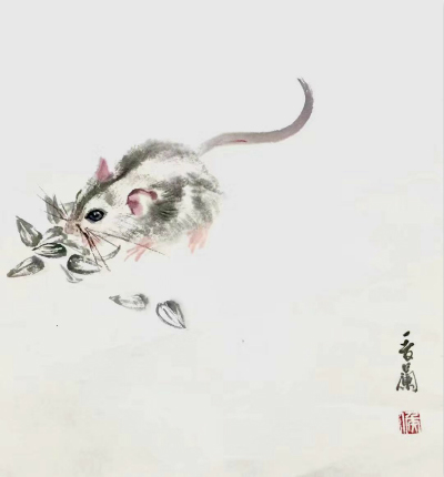 侯晉蘭金鼠迎春書畫作品欣賞